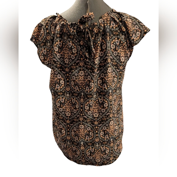 LC Lauren Conrad Women's Pleated Scoop Neck Bow Tie Open Back Floral Top‎ - Picture 5 of 7